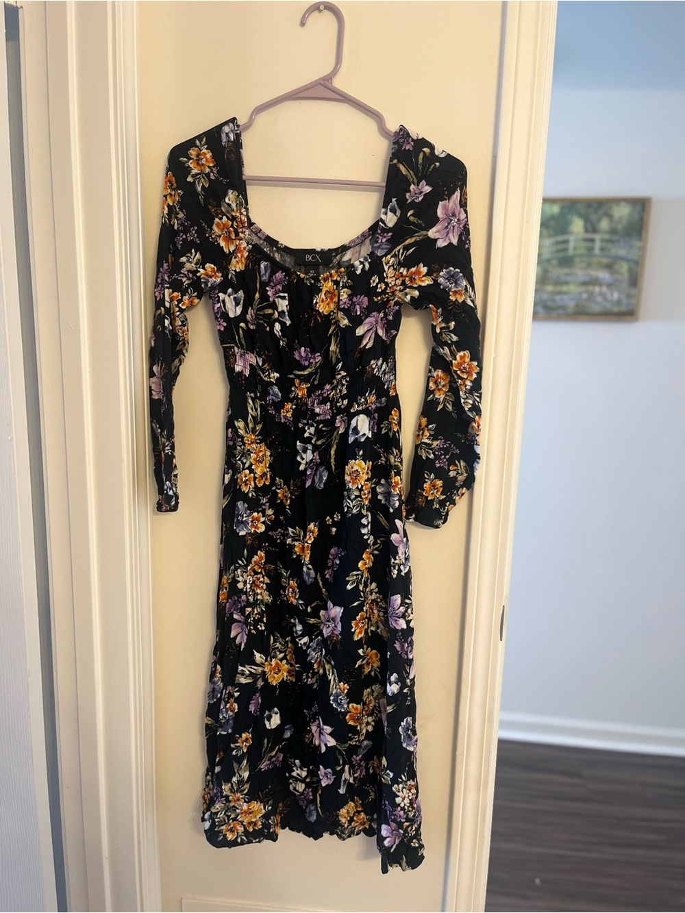 BCX Black Floral Long Sleeve Midi Dress
